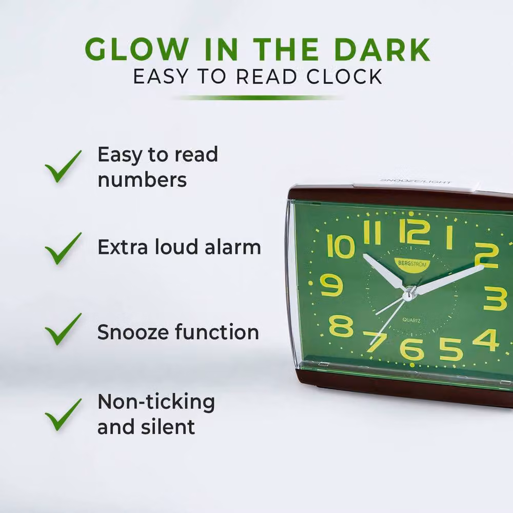 Bergstrom Glow-in-the-Dark Alarm Clock with Silent Second Hand in Green, W/D/H: 14.5 x 13.0 x 6.8 cm – 2