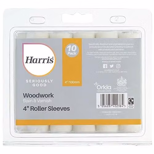 Harris Seriously Good Woodwork Stain and Varnish 4in Mini Roller Refill Sleeves, White, 10 Pack