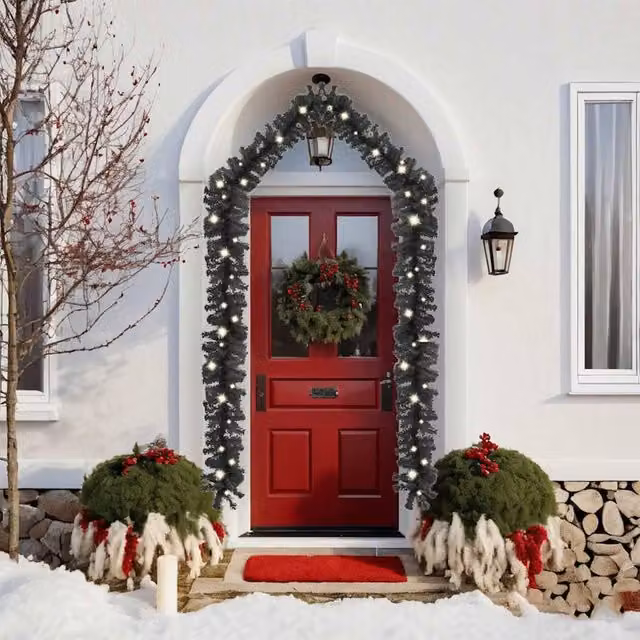 Berkfield Home Christmas Garland with Warm White LED Lights, 10 m, Black – 1
