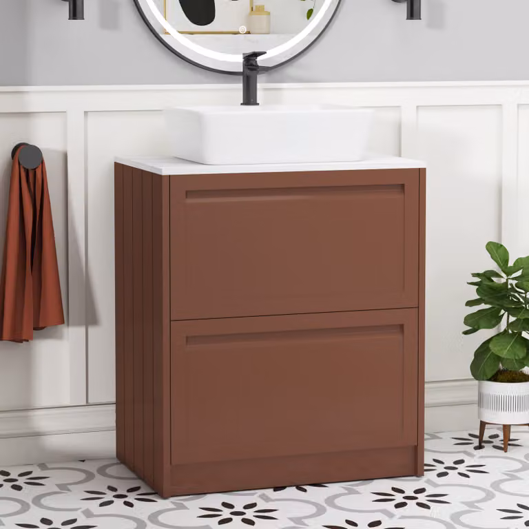 Royal Bathrooms Elmore 700mm Terracotta Clay Floor Standing 2 Drawer Vanity Unit with Cube Basin