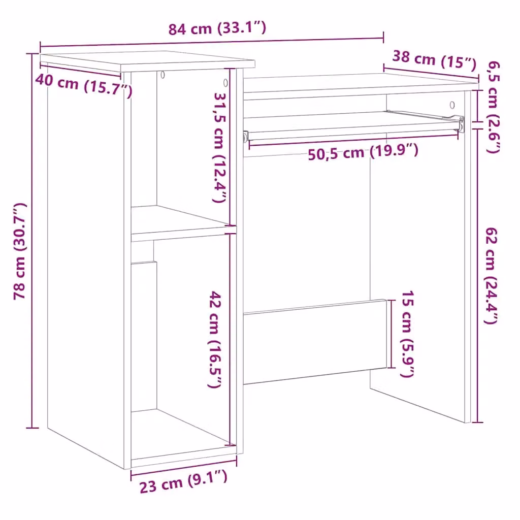 Berkfield Home Black Computer Desk with Shelves, W/D/H: 84 x 40 x 78 cm – 6