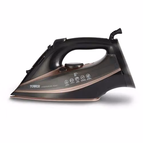 Tower Steam Iron with Ceramic Non-Stick Soleplate, Vertical Steam and Anti-Calc System, Black and Gold – 1