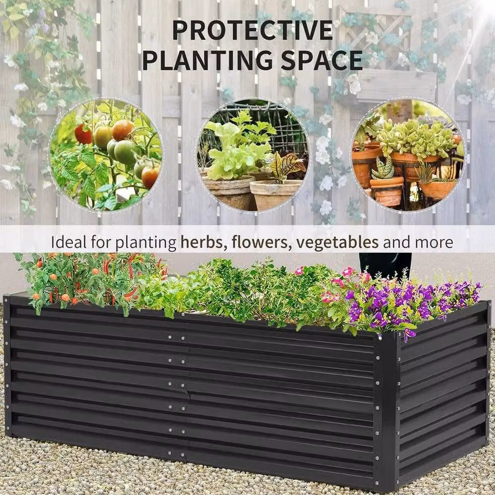 Kelvenix Steel Elevated Raised Garden Bed Planter Box in Black, W/D/H: 180 x 90 x 57 cm – 4