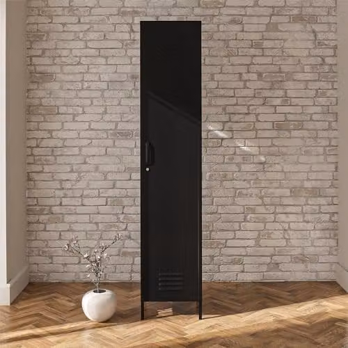 Dorel Home Furnishings Mission District Single Storage Cabinet in Black Metal, W/D/H: 38 x 40 x 185 cm – 2