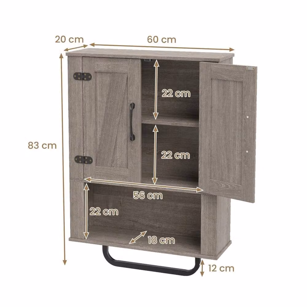 VOGREX 3-Tier Wooden Wall Storage Cabinet in Grey – 2