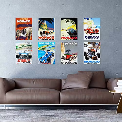 Artery8 Monaco Grand Prix Classic Racing Motor Sport Wall Art Poster Pack of 8, Multicolour, 30.48 x 41.0 cm – 3