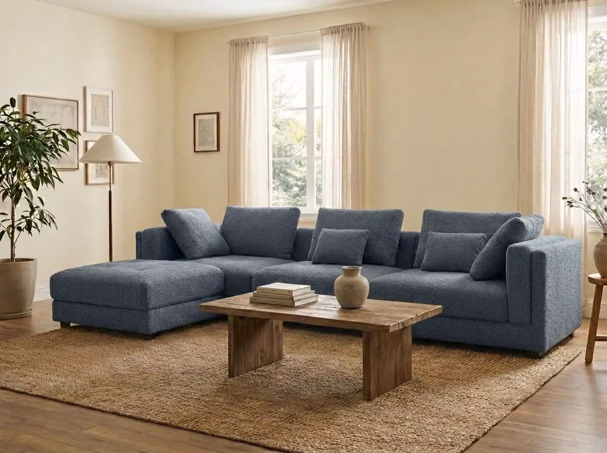 Araco Atelier Ollie 3 Seater Spindle Upholstered Fabric Sofa in Beige, Grey or Blue