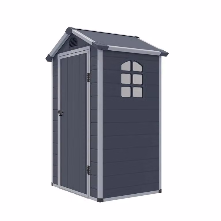 Cheshire Single Door Apex Plastic Shed in Dark Grey with Window and Roof Vent