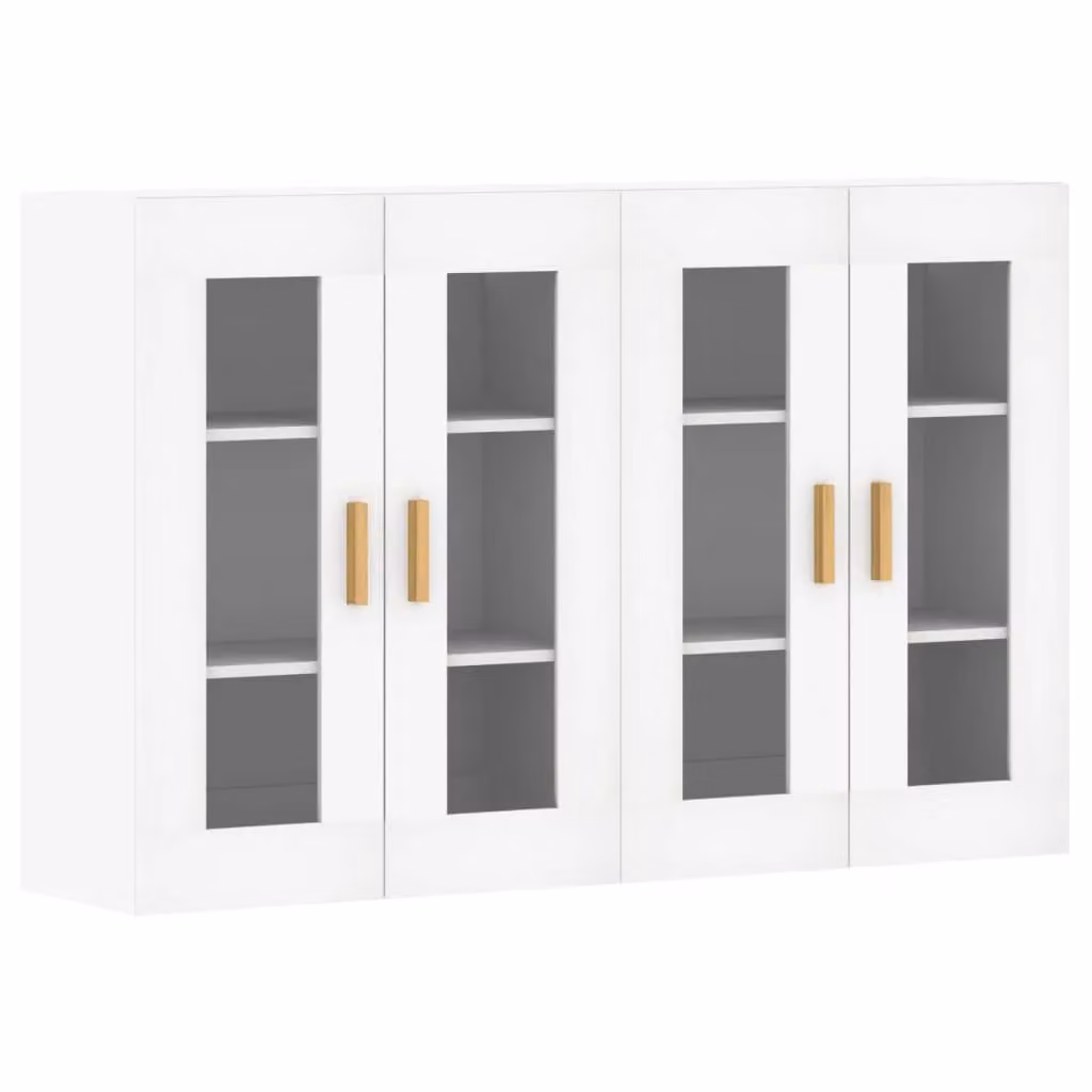 Berkfield Home Set of 2 White Modern Wall Mounted Cabinets with Glass Doors and Internal Shelves