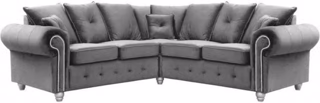 Furnishings For Less UK Zoey Grey Plush Velvet 5 Seater L Shaped Corner Chesterfield Sofa