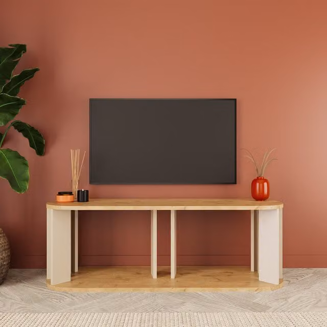 Bimossa Ursula Modern Wood TV Stand in Grey and Brown, W: 114 cm, D: 40 cm, H: 44 cm