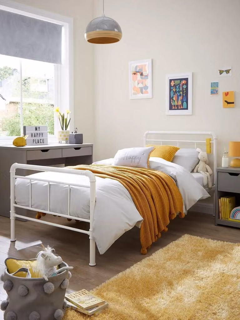 Very Home Freddie Childrens Metal Single Bed Frame, White, W/D/H: 90 x 190 x 91.5 cm