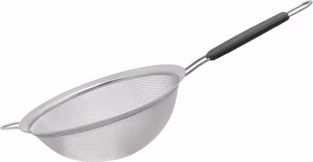 Buckingham Fine Mesh Stainless Steel Round Sieve Strainer with Black Handle, Diameter: 20 cm, Silver