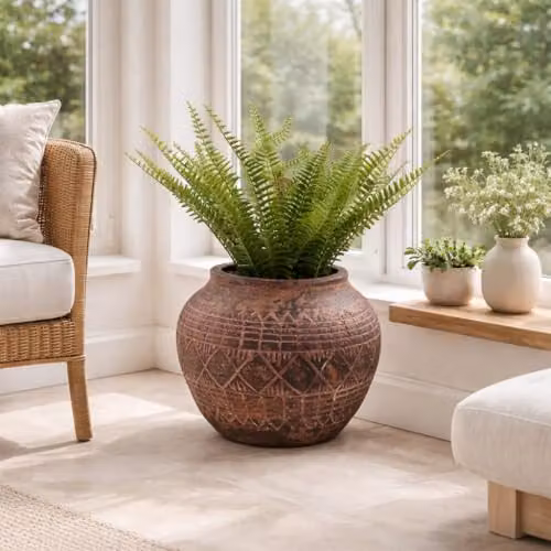 Leaf Rustic Aztec Vase Planter in Black and Brown, W/H: 23 x 30 cm – 1