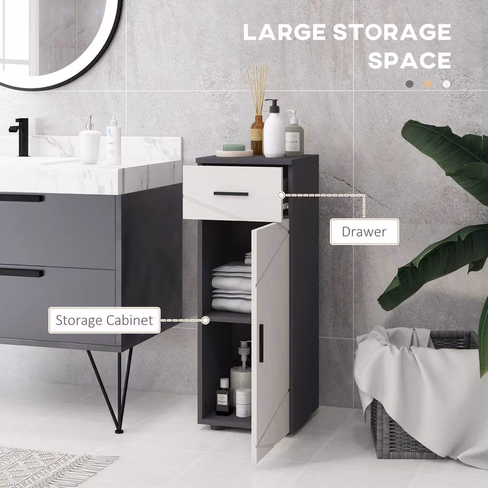 Kleankin Freestanding Grey Bathroom Storage Cabinet with Hinged Doors and Internal Shelves – 4