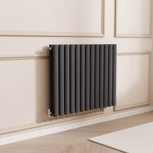 Banyetti Orva Anthracite Horizontal Double Oval Column Radiator in Charcoal, W/H: 60.0 x 76.7 cm