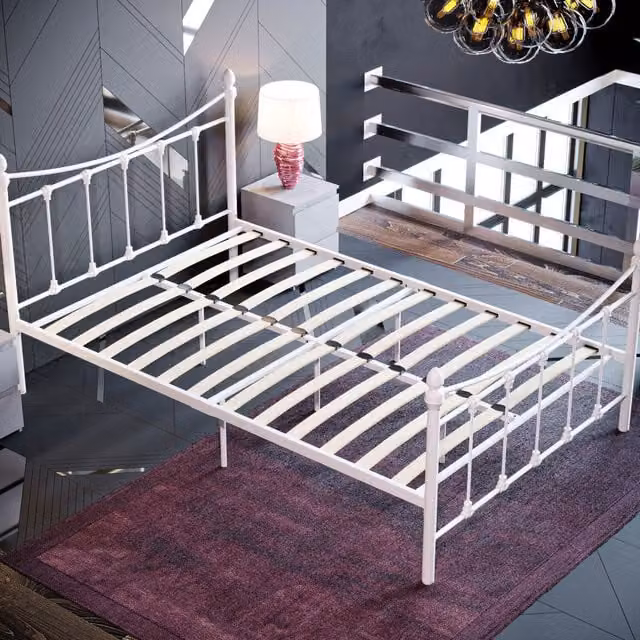 Vida Designs Paris Metal Bed in White, W/D/H: 120 x 200 cm