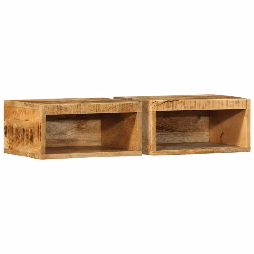 Berkfield Home Set of 2 Wall-mounted Rustic Mango Wood TV Cabinets, Brown, W/D/H: 40 x 30 x 19 cm – 2