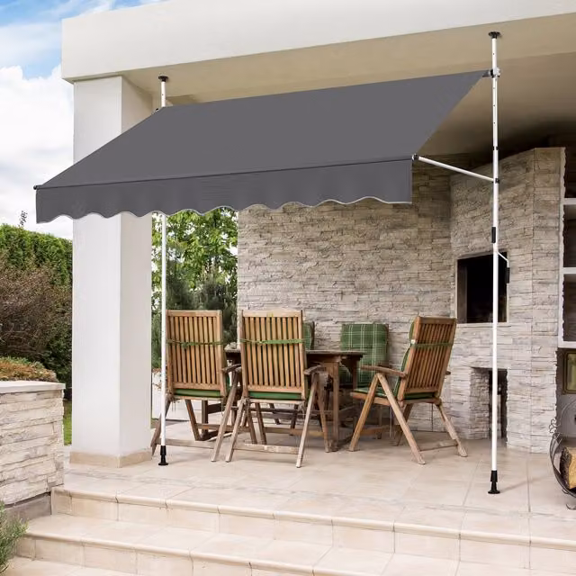 Yaheetech Manual Retractable Awning in Grey with UPF 50+ Polyester Fabric and Steel Frame
