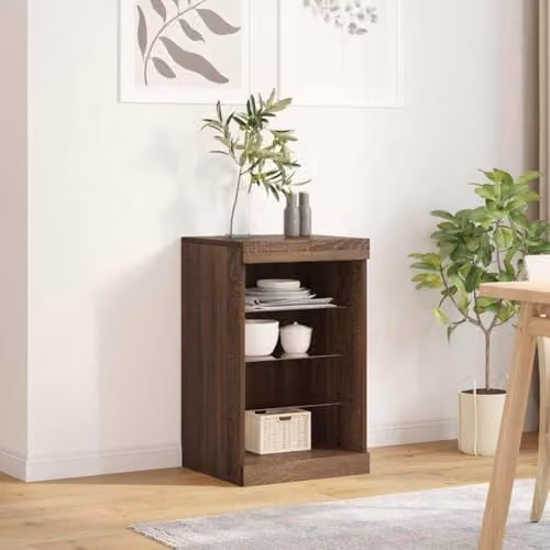 vidaXL Modern Sideboard with Integrated LED Lights in Brown, W/D/H: 41 x 37 x 67 cm – 2
