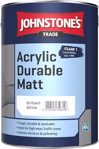 Johnstone's Trade Acrylic Matt Emulsion Water Based Dispersion in Brilliant White, 2.5 l