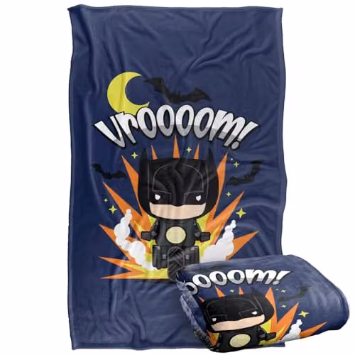LOGOVISION The Batman (2022) Vroom Batcycle Chibi Super Soft Fleece Throw Blanket, Multicolour, W/D/H: 91 x 147 cm – 1