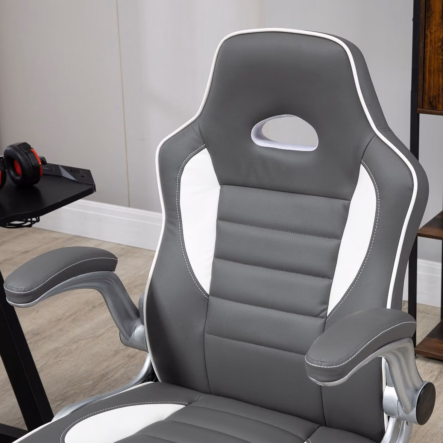 Vinsetto Grey Synthetic Leather Racing Gaming Chair with Flip-up Armrests and Swivel Function – 5