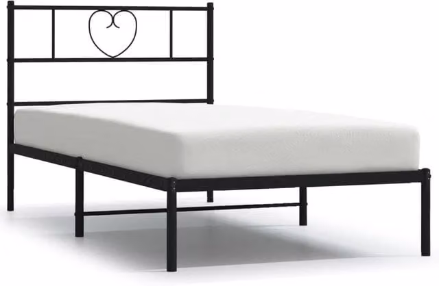 Berkfield Home Metal Bed Frame with Headboard, Black, W/D/H: 90 x 190 cm