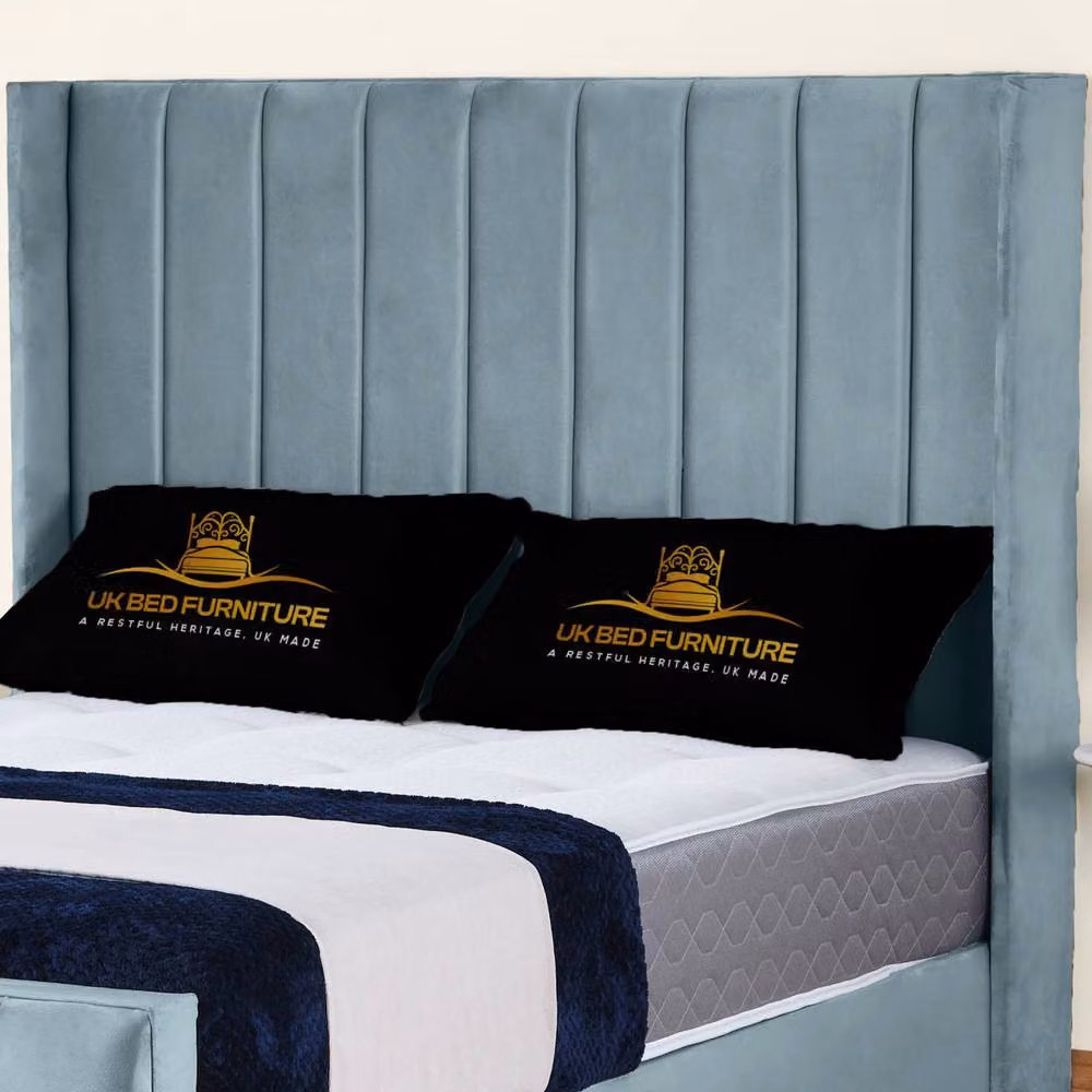 UK Bed Furniture Empire Winged Gas Lift Ottoman Upholstered Bed in Light Blue, Double Size (140 x 200 cm) – 2