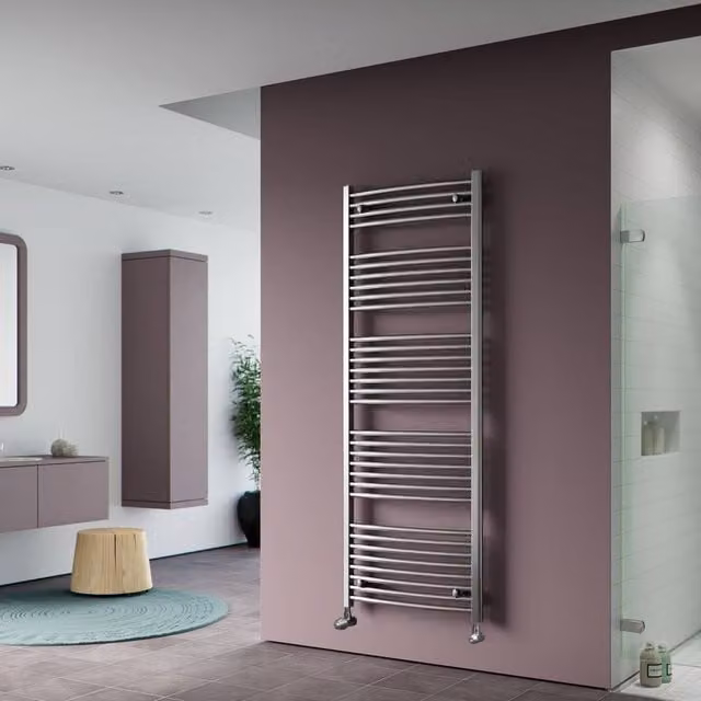 Bathroom Kingdom Chromo Curved Wall Mounted Heated Towel Rail in Silver, H 91.6 cm x W 60 cm