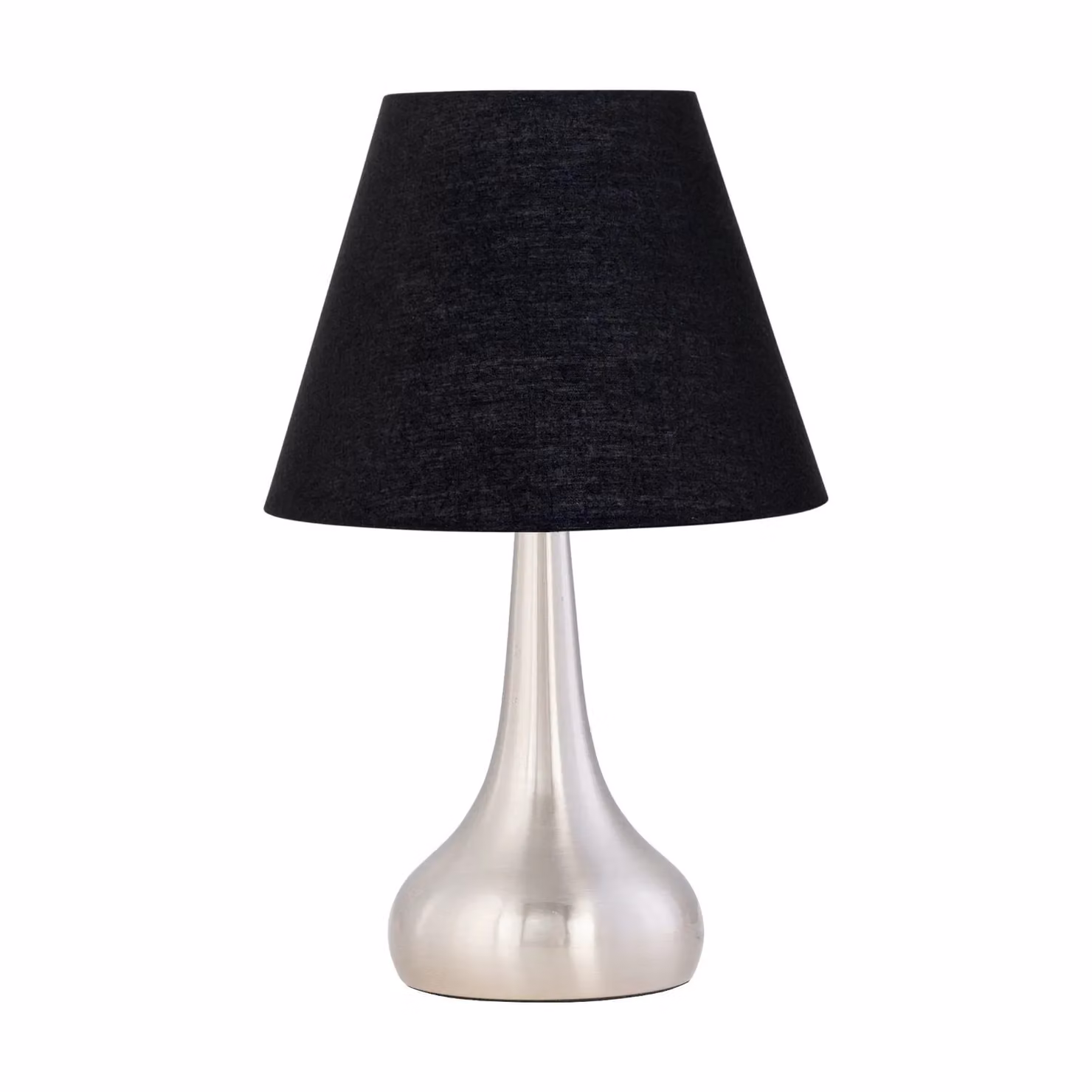 First Choice Lighting Romana Set of 2 Brushed Chrome Touch Table Lamps with Black Fabric Shades – 2