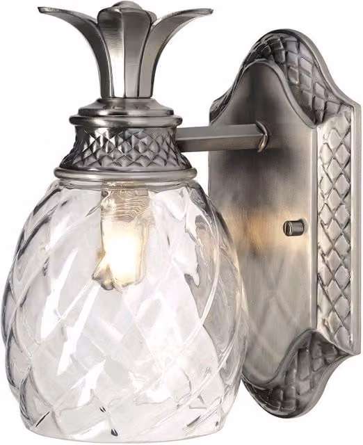 Netlighting Plantation Grey Dome Outdoor Wall Light with Polished Nickel and Transparent Glass, IP44, G9