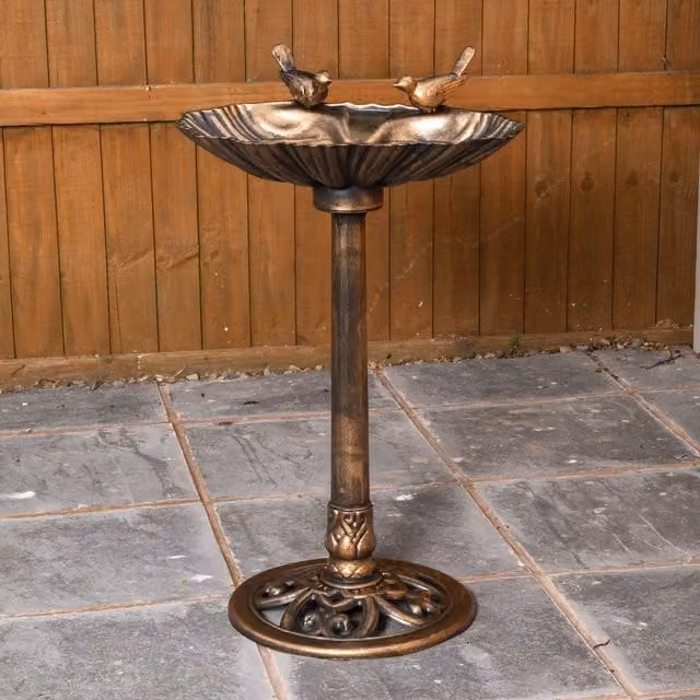 Samuel Alexander Bronze and Green Effect Round Garden Twin Bird Bath with Bird Sculptures
