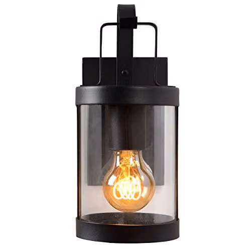 Lucide Lindelo Dimmable Modern Outdoor Wall Lantern in Black with Transparent Glass, IP23 – 3