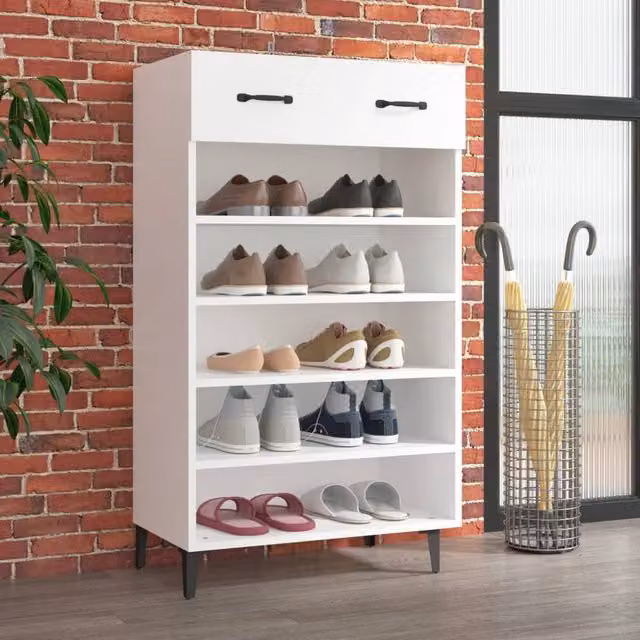 Berkfield Home White Modern Shoe Cabinet with Doors and Drawers, W/D/H: 60 x 35 x 105 cm