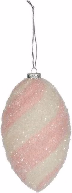 KDMD Pink and White Striped Oval Finial Hanging Pendant Decoration, 20 cm