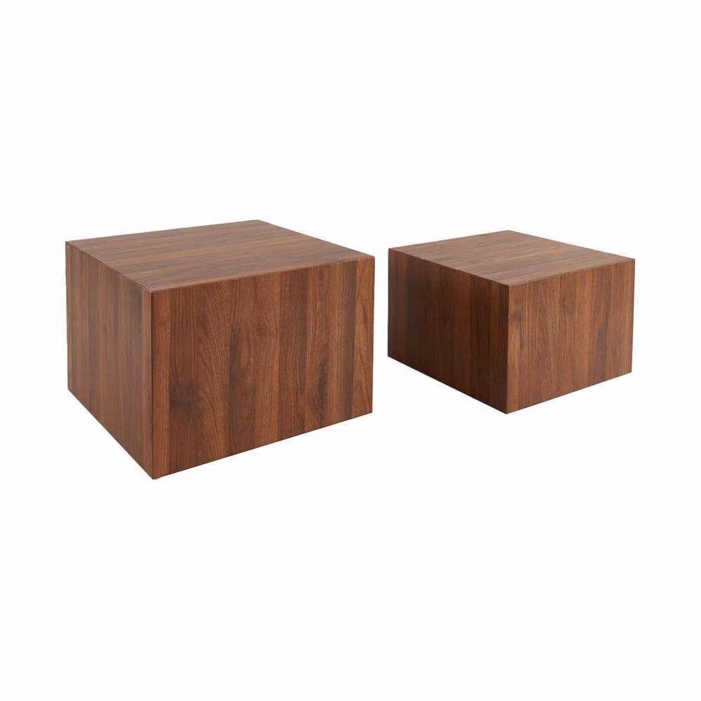 sweeek Set of 2 Square Wood Effect Nesting Coffee Tables in Dark Brown – 2