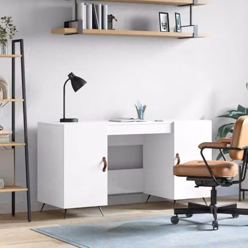 vidaXL Writing Desk in Glossy White MDF and Metal, W: 140 cm, D: 40.6 cm, H: 75 cm – 2