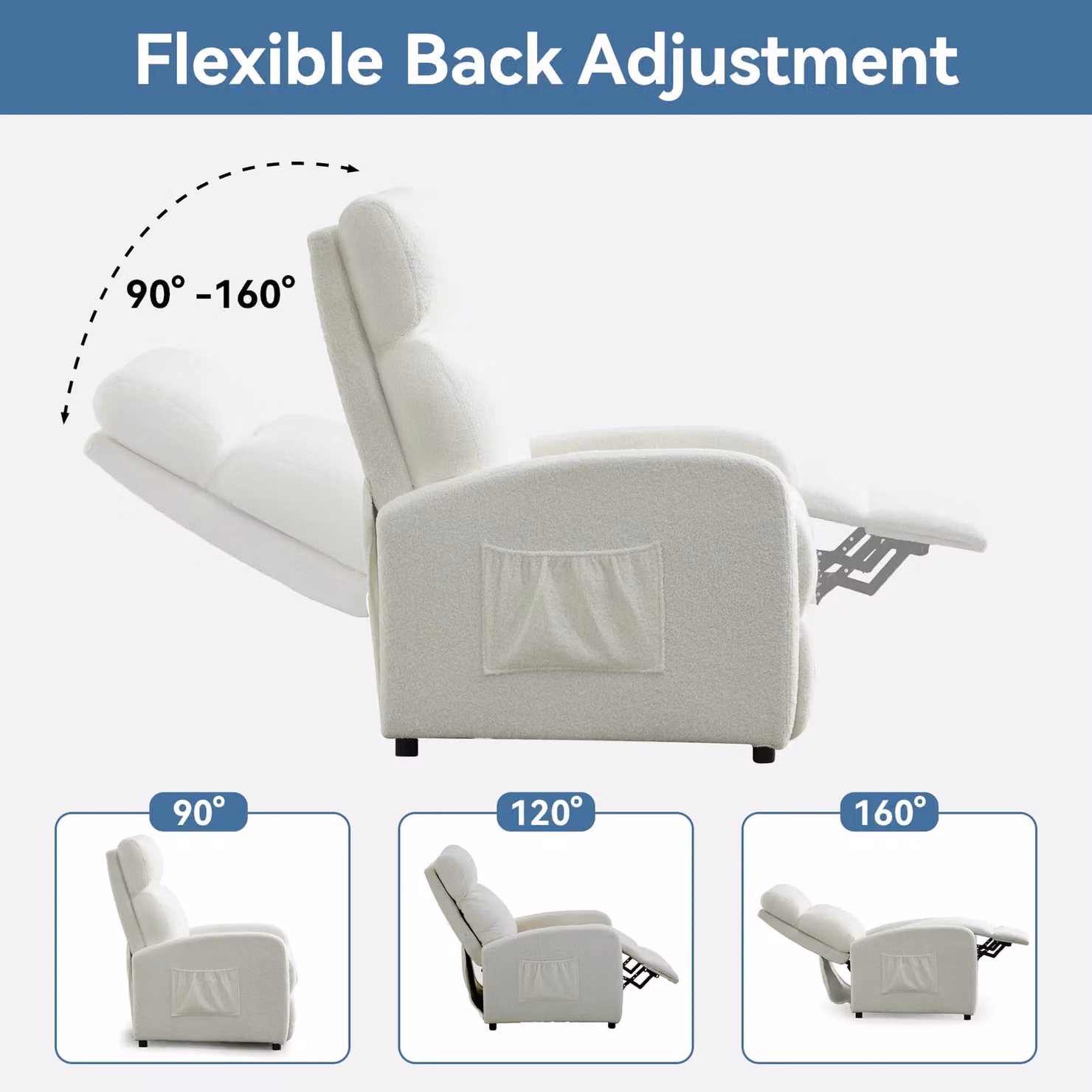 MCC Direct CozyLiving Teddy Fur Fabric Push Back Reclining Armchair in Beige and Cream – 2