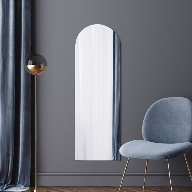 MirrorOutlet Arcus Modern Frameless Arch Leaner Wall Mirror in Silver, Height: 150 cm