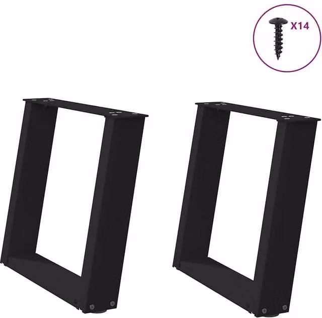 Berkfield Home U-Shaped Coffee Table Legs, 2 Piece Set, Black Matt Steel, H: 50 cm, W: 42.5-43 cm – 1