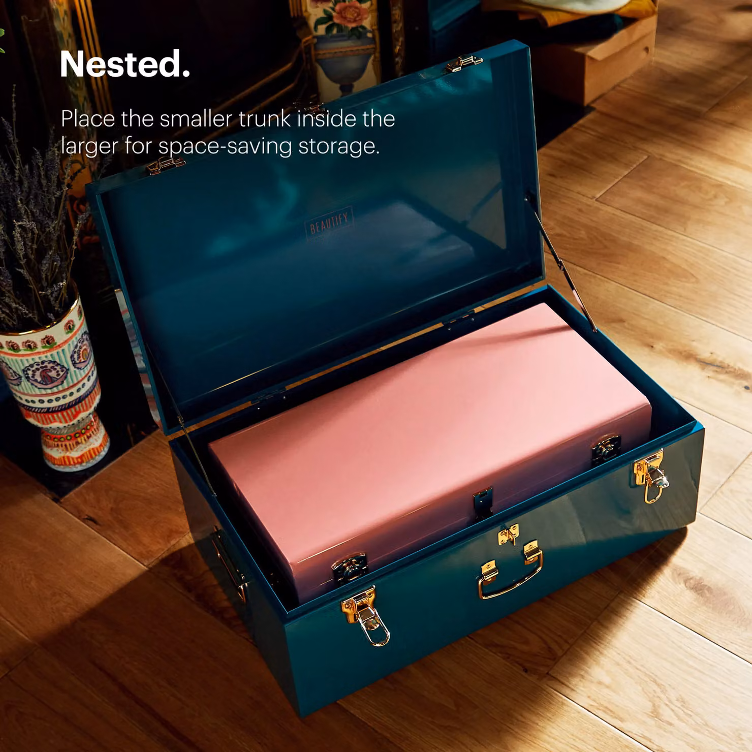 Beautify Set of Two Metal Storage Boxes with Handles in Pink, Petrol and Gold, W/D/H: 26.0 x 20.0 x 2.0 cm – 3