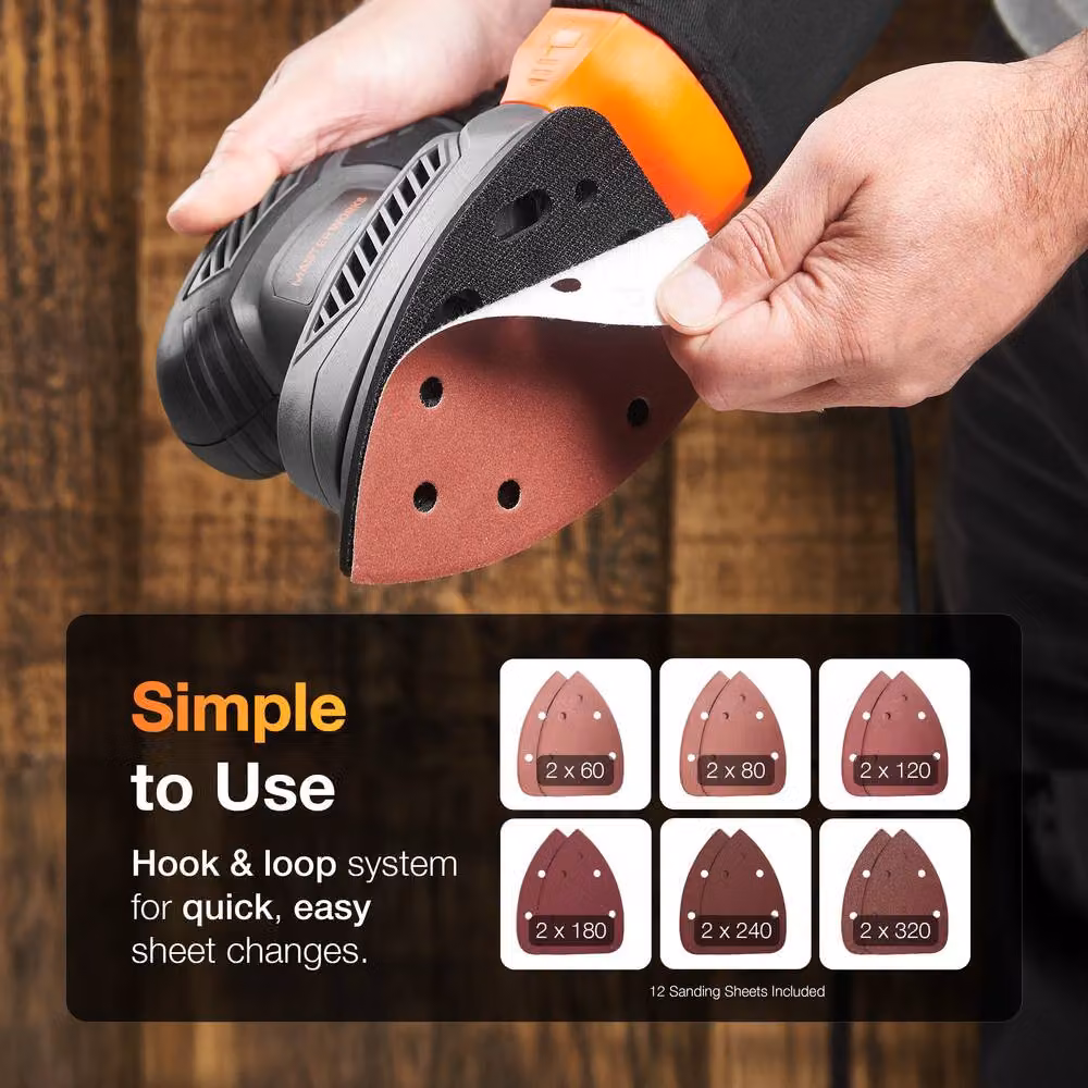 MasterWorx Electric Detail Sander with Dust Collector, 13000RPM, Grey – 6