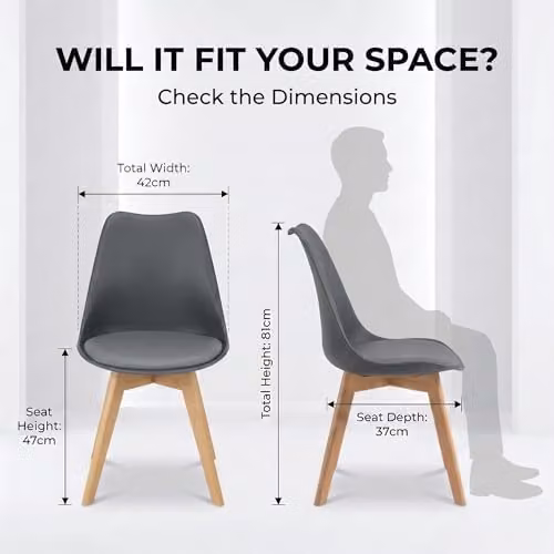 Bravich Rocco Modern Dining Chair with Grey Synthetic Leather Cushion and Beech Wood Legs – 3