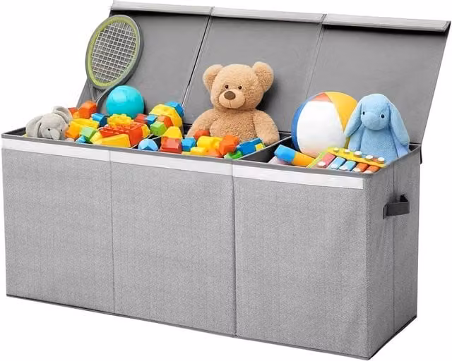 FORGEVIO Foldable Fabric Toy Storage Box for Children, 145L, Grey