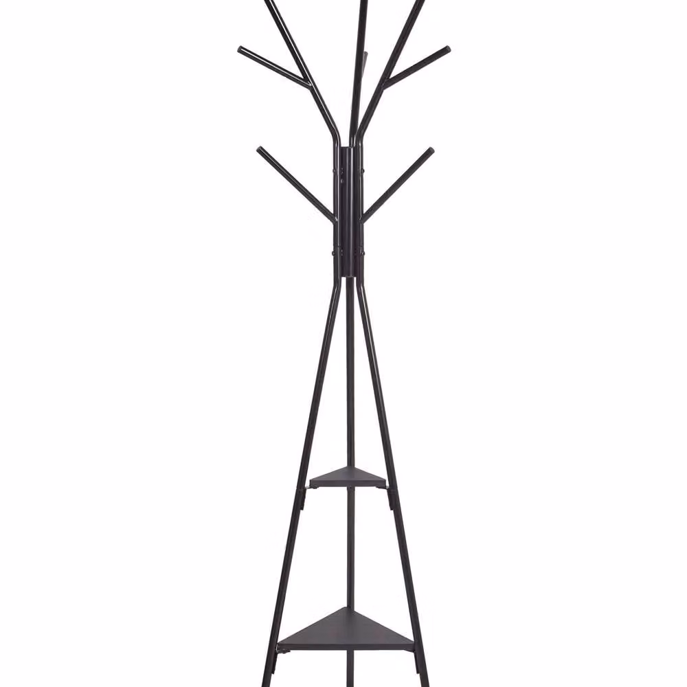 Wyld and Coco Black Coat Stand with 9 Hooks and 2 Shelves, Height: 181 cm – 2