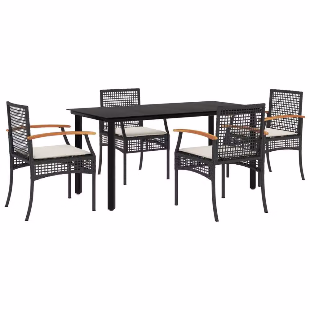 Berkfield Home Beautiful 5 Piece Black Poly Rattan Garden Dining Set with Cushions – 2