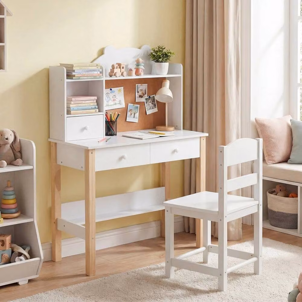 Kelvenix White Wooden Desk and Chair Set for Children and Home Office – 2