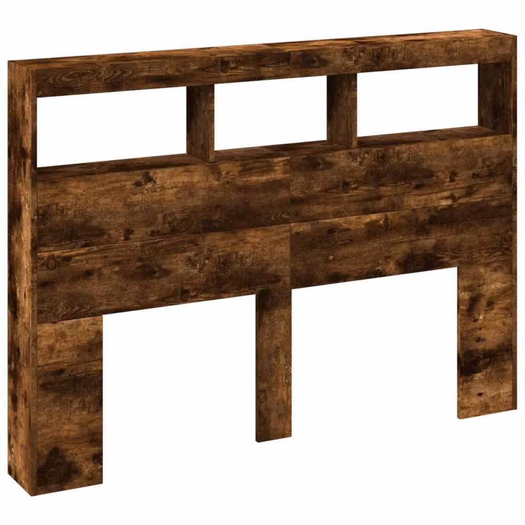Berkfield Home Modern Smoked Oak Headboard Cabinet with LED Lighting and USB Charging Port, Brown, W: 140 cm, D: 17 cm, H: 102 cm – 3