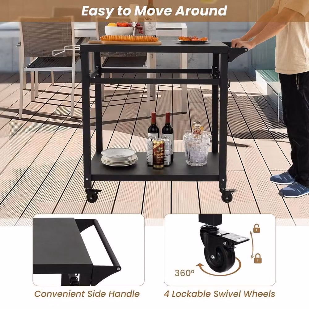 Kelvenix Black Metal Outdoor Grill Cart and Pizza Oven Worktable – 4